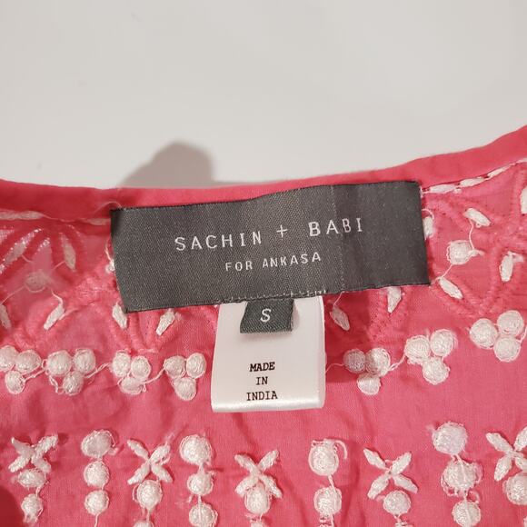 Sachin + Babi for Ankasa Women's S Embroidered 100% Cotton Pink Boho Tunic Top - Picture 6 of 8